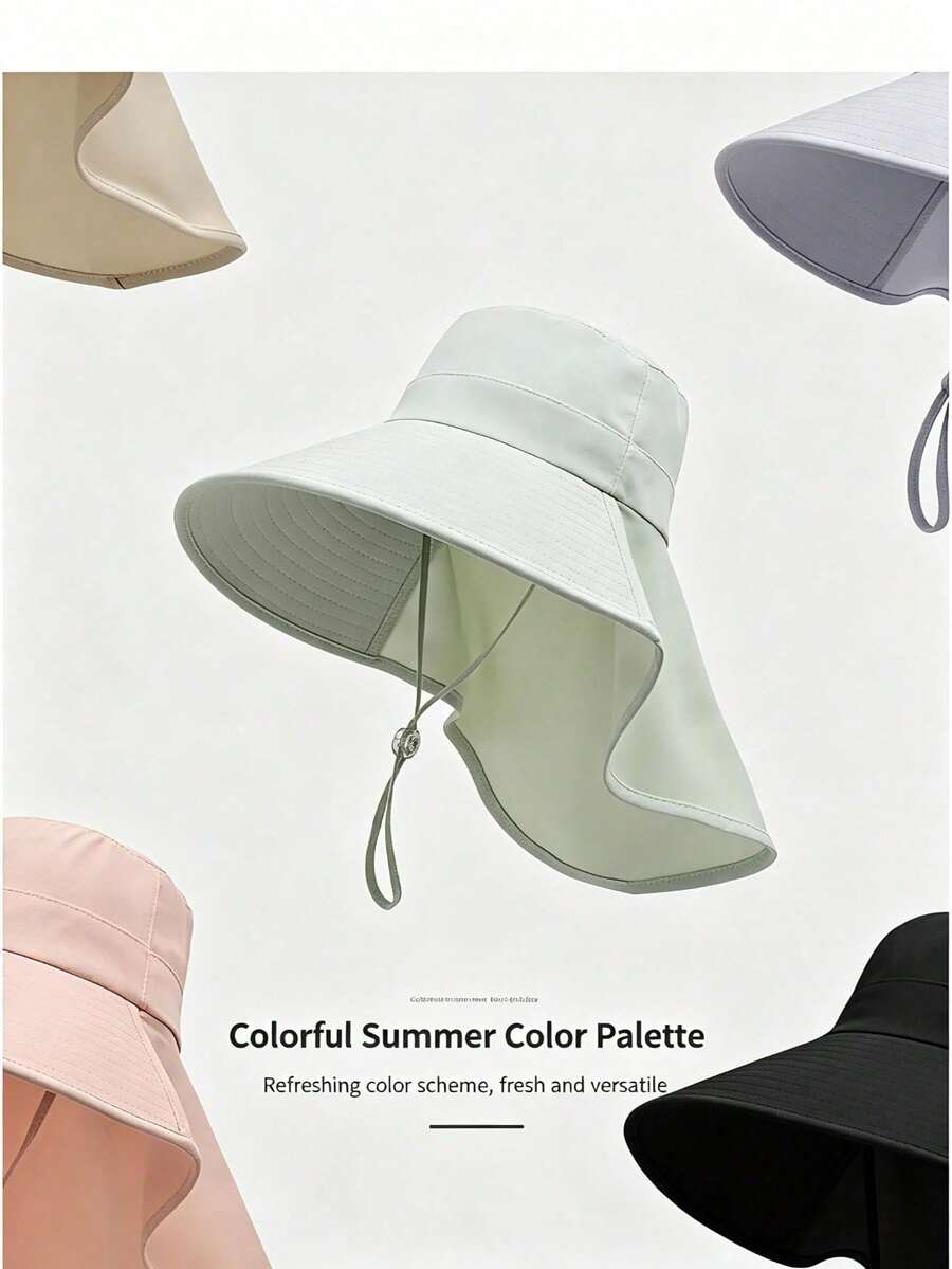 Women's Summer UV Protection Sun Hat, Large Brim Neck Cover All-In-One Sun Hat, Lightweight Breathable Sweat-Wicking, Ponytail Friendly Design, UV Protection Face Flattering, Suitable For Outdoor Sports, Hiking, Tea Picking, Beach Travel, Commuting And Rural Activities, Multifunctional Fashion Headwear, Essential Summer Outdoor Sun Protection Accessory