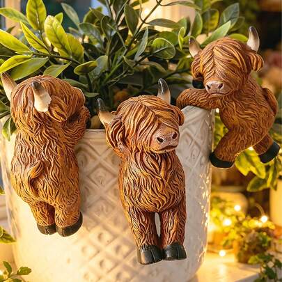 Lindo abrazador de maceta de yak, decoración de vaca de las tierras altas alegre, adecuado para suculentas y flores, acento de moda para el alféizar de la cocina, guardería, patio, agrega encanto rústico a cualquier espacio, regalo único para entusiastas de las vacas y la jardinería