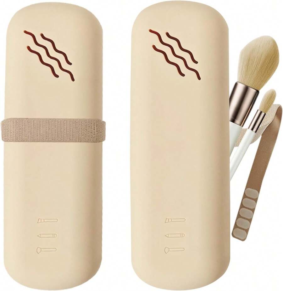 2 Piezas Funda Para Brochas De Maquillaje, Estuche Organizador de Brochas de Maquillaje Portátil - Funda de Silicona Anticaída, Impermeable y Elegante para Viajes - 1 - Ver 1