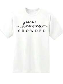 Make Heaven Crowded Christian T Shirt Women Casual Short Sleeve Top Religious Faith Statement Tee For Everyday Wear And Special Occasions,,Women's Ove - 白色 - 查看 2