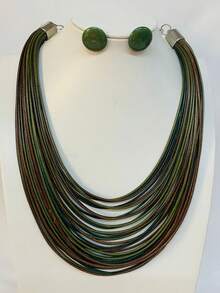 Maxi Waxed Multi-Strand Necklace Set With Button Earrings - 綠色 6 - 查看 1