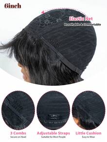 100% Human Hair Natural Black Straight Bobo Wig, Breathable Bangs, Full Hand-Woven No Lace No Glue, Suitable For All Women - Natural Black - View 9