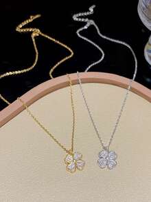 Dây chuyền mặt hoa bốn cánh tinh tế, không phai màu, nhẹ, sang trọng, kiểu dáng choker đa năng dành cho nữ. - dây chuyền cỏ bốn lá - Xem 2