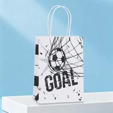 10/20个黑白极简足球主题纸袋，8种不同图案的“GOAL”印花派对礼品包装袋，足球俱乐部活动装饰，生日派对，球迷节礼品包装用品 - NF-005 - 查看 8