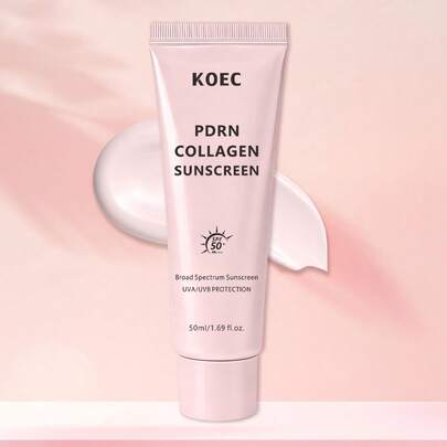 KOEC كريم واقي من الشمس بمستخلص الكولاجين SPF 50 طيف واسع للوجه، كريم مرطب بحماية من الأشعة فوق البنفسجية بدون بقع بيضاء، يمتزج بسلاسة لإضفاء إشراقة صحية، خفيف للنساء وجميع أنواع البشرة