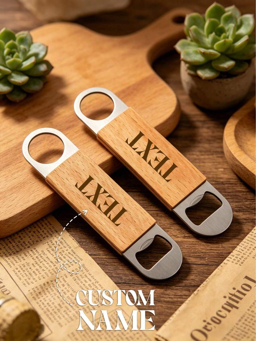 Dụng cụ mở nắp chai bia cán gỗ cá nhân hóa, khắc laser tên/chữ theo yêu cầu, dụng cụ mở nắp chai bằng gỗ và thép không gỉ, quà tặng độc đáo dành cho nam giới, người yêu bia, bố, bạn trai, chồng, phù rể, tân gia, tiệc quán bar, đồ dùng quán bar phong cách retro. - nhiều màu - Xem 1