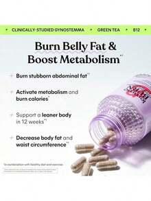 Lemme Burn - Metabolism, Belly Fat Burning + AMPK Activating Supplement For Men & Women W/Clinically Studied Actiponin Gynostemma, Green Tea Extract, Vitamins B6 & B12 - Gluten Free, 180 Count - 其他 - 查看 5