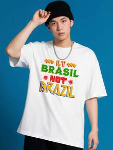 Oversized T-Shirt "Its Brazil Not Brazil" Fun Print World Cup REF 3559 FLUXOGEEK - Blanco - Ver 5
