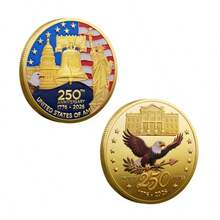 1pc 2026 United States Independence Day 250th Anniversary Commemorative Medal, 1776-2026 Reissue Coin, With Plastic Box And Eagle Challenge Coin Badge, Gold-Tone Metal Coin - View 4