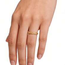 1pc French Minimalist Elegant Carved Asymmetrical Thin Hoop Ring, 316 Stainless Steel Material, 18K Plated Inside & Outside, Waterproof Fade-Resistant, Suitable For Daily Casual, Travel, Beach Wear, Stackable Design For Women - Thin "Crushed Ice" Women's Ring - View 10