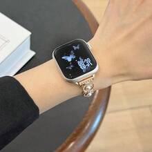LuLuTom 1条奢华珍珠钻石星形金属表带，兼容 Series 11/10/9/8/7/6/SE/5/4/Ultra 2/3，适用于49mm（S10/S11）、46mm、45mm、44mm（S10/S11）、42mm、41mm、40mm、38mm表盘尺寸，时尚休闲手链配饰，舒适贴合。 - 玫瑰金 - 查看 5