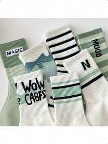 7 Pairs Of Socks Women's Mid-Tube Socks Ins Style All-Match Socks Highly Attractive Forest System High Street Autumn Green Student Sports Long Tube - Multicolor - View 6