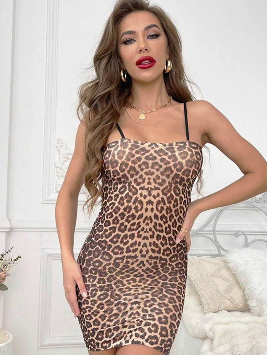 Vestido ajustado leopardo transparente, body sensual de tirantes - Estampado de leopardo 02123 - Ver 1