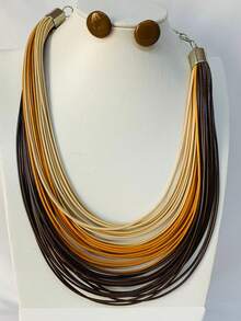 Maxi Waxed Multi-Strand Necklace Set With Button Earrings - 多色 3 - 查看 2