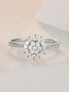 1pc Fashion Square Cubic Zirconia Ring For Women, Suitable For Wedding, Engagement, Anniversary Party, Valentine's Day Gift - Silver - View 7