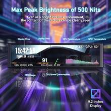 ATTACK SHARK A.JAZZ AKP02 9.2 吋迷你電腦螢幕，顯示電腦溫度、CPU、GPU、RAM 數據，可調整安裝適用於任何電腦配置 - 黑色 - 查看 6