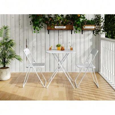 Outdoor 3-Piece Foldable Bistro Set, E Coating Folding Outdoor Patio Furniture Sets, 2 Chairs And 1 Table, Weather-Resistant Outdoor/Indoor Conversation Set For Patio,White