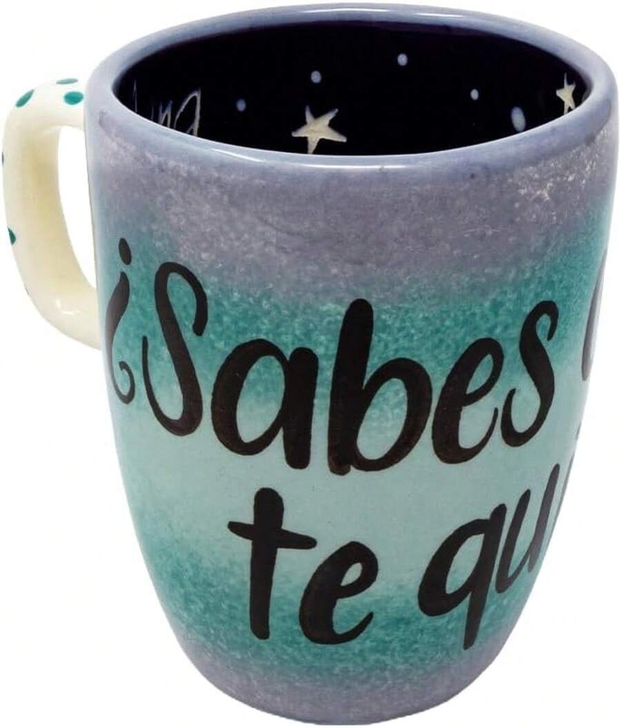 Taza Capuchino "¿Sabes cuánto te quiero?(Adentro) Te quiero hasta la luna"| Taza para Café| Regalo Amor, Amistad, Familia| 375ml Cerámica Artesanal Hecho en México - 1 - Ver 1