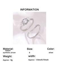 2件套奢华高品质优雅闪亮圆形立方氧化锆订婚结婚戒指套装，适合宴会、生日礼物、结婚纪念日、情人节、圣诞节、新年和其他节日。 - 銀色 - 查看 8