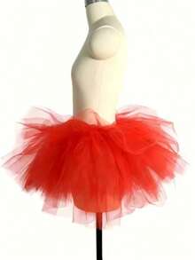 Falda de tul de 5 capas para adultos para actuaciones, mascaradas, pasteles, cosplay, linda falda de 5 capas esponjosa para fiestas, accesorios navideños para mujeres - Rojo - Ver 2