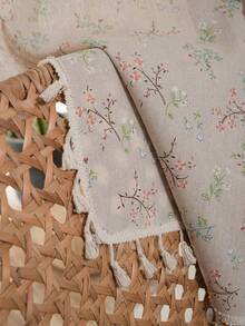 Bubaba 2pcs Vintage Floral Printed Linen-Like Curtains, Beige Door Curtain For Privacy, Bedroom, Wardrobe, Window, Living Room, Shading & Heat Insulation - Beige - View 7