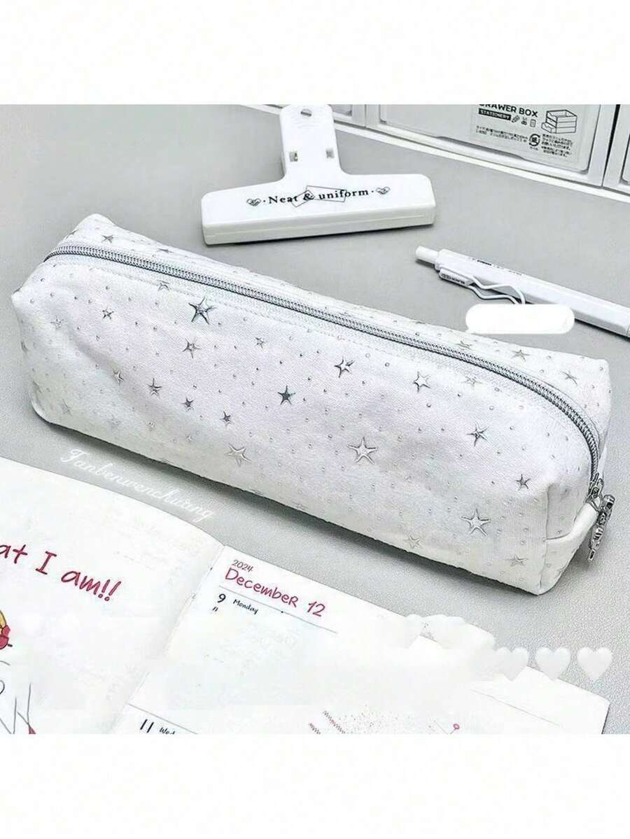 1个简约可爱星形图案铅笔盒，高品质拉链学生文具收纳袋 - 筆袋 - 查看 1