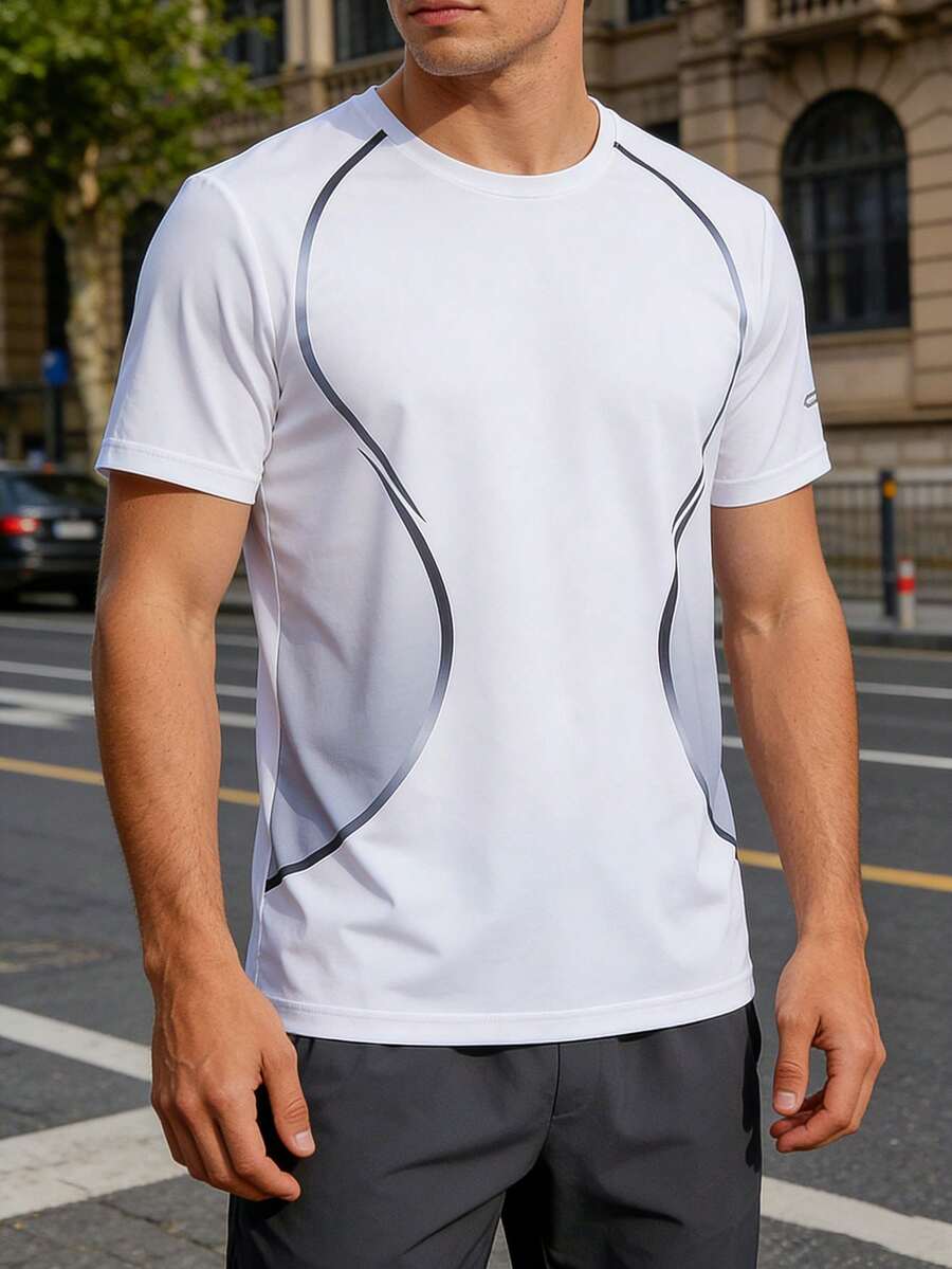 Camiseta masculina de verão, casual e versátil de manga curta, ideal para esportes e atividades físicas ao ar livre. - Branco - Ver 1