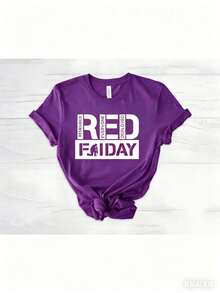 May 5th Day Casual T-Shirt 100% Cotton Women's Summer Top. On Fridays We Wear Red Shirts, We Wear Red To Remember Everyone's Deployment. American Flag American Veterans T-Shirt, American Flag T-Shirt 180g Breathable Cotton Tee, All Match - 紫色 - 查看 6