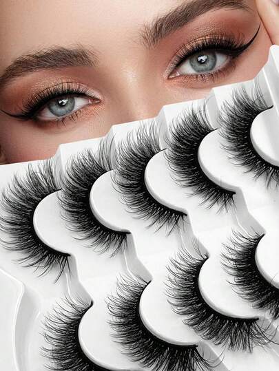 ENCHUW 5 Pairs Full Strip False Eyelashes Volumized Fluffy Natural Looking 3D Tapered Tip Design Lightweight & Soft, Hassle-Free Reusable Makeup Essential For Daily Wear Strip Lashes,Lashes,Eyelashes,Fake Lashes