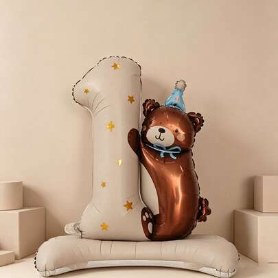 1 pieza Globo de aluminio de oso de peluche grande de 96 cm para el 1er cumpleaños, adecuado para el conjunto de globos de dibujos animados de fiesta de cumpleaños