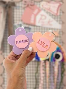 Personalized Backpack Tag, Diaper Bag Tag, Name Keychain, Kids Tag, Lunch Box Tag, Backpack Name Tag, Flower Keychain, Acrylic Name Tag - Flower Ornaments - View 3