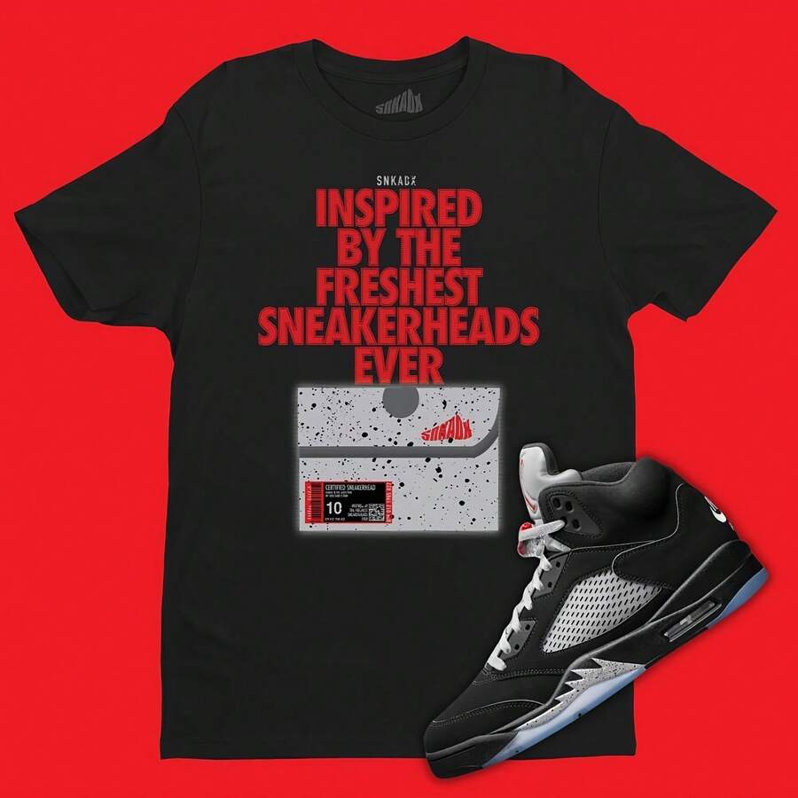 Camiseta de cAJsa de zapatos a juego con las zapatillas jordans 5 negras metalizadas reinventadas, zapatillas Match, atuendo de sneakerhead - forma - Ver 1
