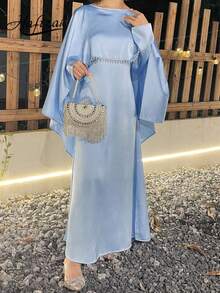 Hafizah Women's Faux Pearl Chain Casual Commute Cloak Two Pieces Robe Spring - Baby Blue - View 2
