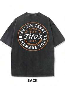 230g Washed And Used T-Shirt, Front Tito's Handmade Vodka Logo, Back With "AUSTIN TEXAS Tito's HANDMADE Vodka" Circular Text And Brand Logo, Tito's Vodka ThemeY2K-T-Shirt - 黑色 - 查看 3