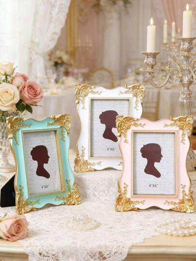 1pc Vintage Gold Floral Pattern Colorful Picture Frame, Rectangular Decorative Photo Frame, Hand-Painted Home Decor, Multi-Color Options, Suitable For Photo Display, Wedding Decoration, Anniversary Celebration, Gifts And Photography Props