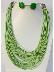 Maxi Waxed Multi-Strand Necklace Set With Button Earrings - 綠色 2 - 查看 2