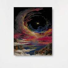1 Pieza de Arte Vertical para la Pared sin Marco - Impresión en Lienzo del Cielo Estrellado Hipnotizante con Remolinos Multicolor (Rosa, Azul, Morado, Dorado, ) - Moderna Poster Boho Celestial para Dormitorio – Cuadro Soñador de Nebulosa - Enmarcado - Ver 1