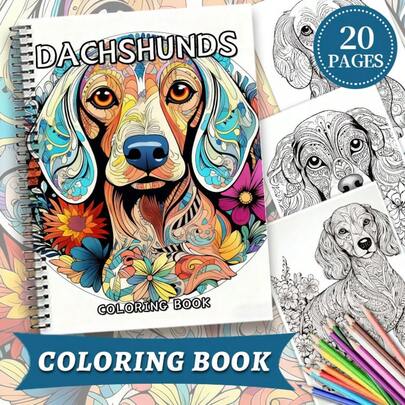 Mandala Coloring Book, Funny Dachshund Theme, 20 Thick Pages Adult Coloring Book, Creative Coloring, Christmas & Halloween Party Gift