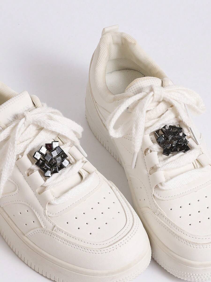 6pcs Glass Crystal Rhinestone Shoelace Decorations, Removable Accessories For Women's Sneakers, Sandals, DIY Shoe Clips, Charms, Fasteners, Versatile Shoe Decorations - Grey - View 1