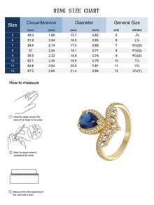 Charm-In Nhẫn hình giọt nước mạ vàng 18K đính đá CZ xanh dương, nhẫn statement đính đá CZ lấp lánh, trang sức cưới thanh lịch dành cho nữ, thích hợp cho tiệc tùng và đeo hàng ngày. - Vàng - Xem 4