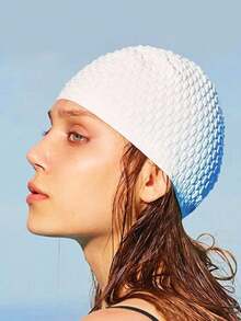 1pc Adult Silicone Swim Cap, Solid Color, High Elasticity, Hair Protection, Swimming Pool Accessories - Multiple Styles - View 1