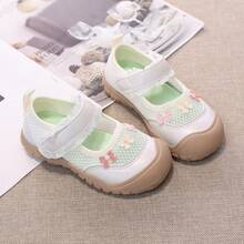 Toddler Girls' Ballet Style Princess Shoes, Summer Mesh Breathable Non-Slip Soft Bottom Hook And Loop Closed Toe Shoes - Beige - View 7