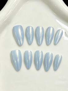 10 Unhas Postiças Artesanais em Formato de Amêndoa para Festas e Uso Diário, Unhas Azuis, 100% Artesanais, Versáteis e Elegantes, Minimalistas e com Acabamento Verde Eletrodepositado. Fáceis de Aplicar, 10 Unhas Postiças Artesanais Estilo Y2K, Unhas de Verão, Estilo Verão, Adequadas para Meninas e Mulheres em Festas e Uso Diário. - Baby Azul - Ver 10