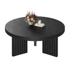Farmhouse Small Wooden Coffee Table With 3 Strong Legs,Round Coffee Table, - Black - View 1