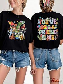Disney Women's T-Shirt Toy Story Element Ladies Round Neck T-Shirt Front And Back Double Printing, Painted Multi-Role Classic Group Image, Soft And Skin-Friendly, New Spring And Summer Top, Recommended Disney Fans, Micro-Elastic. - 黑色 - 查看 6