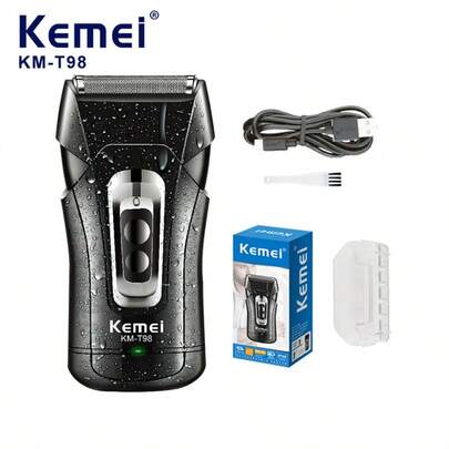 Kemei Máy cạo râu điện KM-T98, máy tỉa râu chuyên nghiệp chống nước, sạc nhanh Type-C dành cho nam giới, cạo khô và ướt, máy cạo râu kiểu chuyển động tịnh tiến, 1 chiếc
