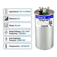 CINACE 70+5uF 70/5MFD ±6% CBB65 Dual Run Circular And Start Capacitor For Air Conditioner, AC Motor Run, Fan Start, Condenser Straight Cool, Heat Pump, Condenser Unit, HVAC, Ice Maker 370/450VAC 50/60Hz - US A Type Plug(110-127V) - View 4