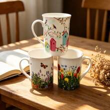 1 pieza Taza de porcelana de hueso fina de 400ml, 5 diseños de patrones florales, adecuada para uso diario o como regalo para amigos - Multicolor - Ver 5