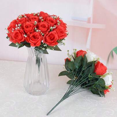 18-Stem Handmade Lifelike Artificial Rose Bouquet, Elegant Korean Style, Exquisite Craftsmanship, Realistic Silk Flower Texture. Ideal Wedding Bridal Bouquet, Versatile Home Decor Centerpiece For Living Room, Bedroom, Display, Long-Lasting Non-Withering.