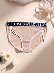 9条装女士性感罗纹纯棉中腰无痕三角裤，分叉LOVE字母腰带，柔软舒适透气，适合瑜伽、运动和日常穿着。 - 彩色 - 查看 4